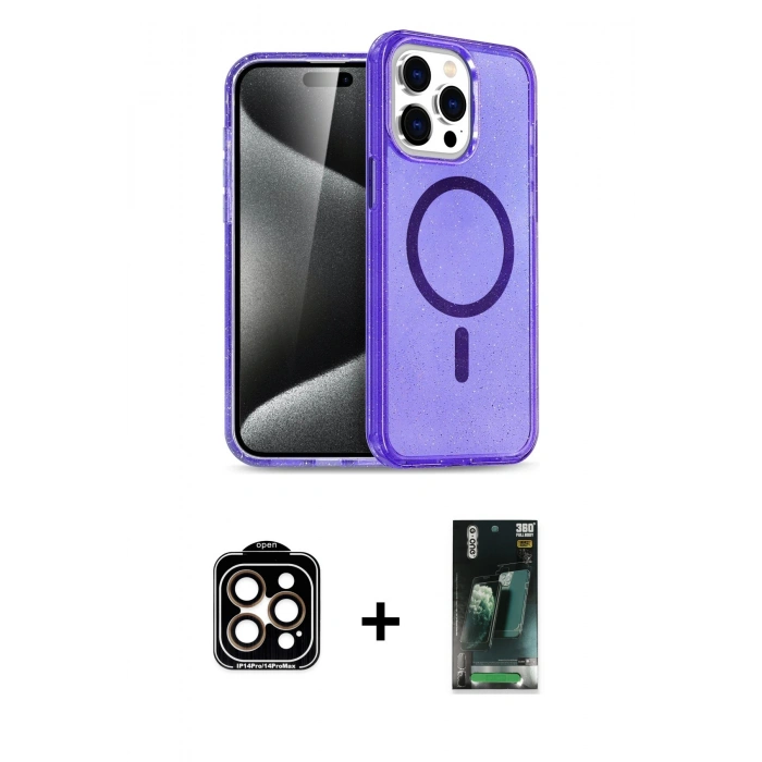 MARSİLYAN™- iPhone 15 Pro Max Kılıf Nova Asil Prime - Siyah 360 Mat Full Body Arka Koruyucu + PVD Metal Kamera Lens - TU