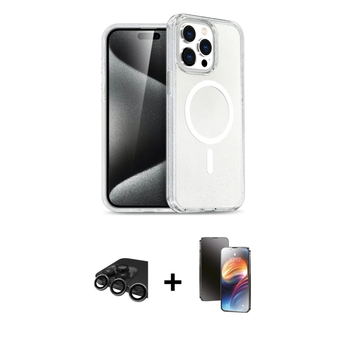 MARSİLYAN™- iPhone 15 Pro Max Kılıf Nova Asil Prime - Siyah 3D Antistatik Mat Seramik Nano Ekran Koruyucu + Raze Metal Kamera Lens - TMGI