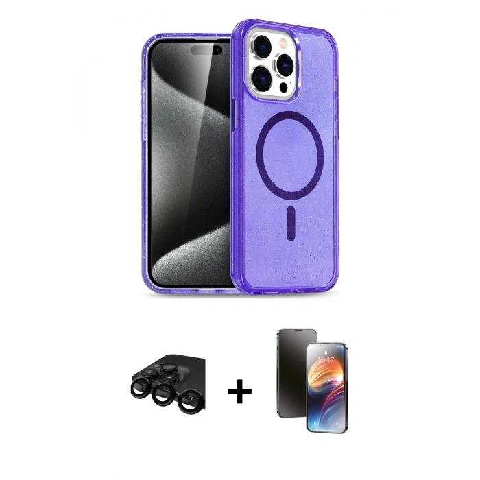MARSİLYAN™- iPhone 15 Pro Max Kılıf Nova Asil Prime - Siyah 3D Antistatik Mat Seramik Nano Ekran Koruyucu + Siyah Raze Metal Kamera Lens