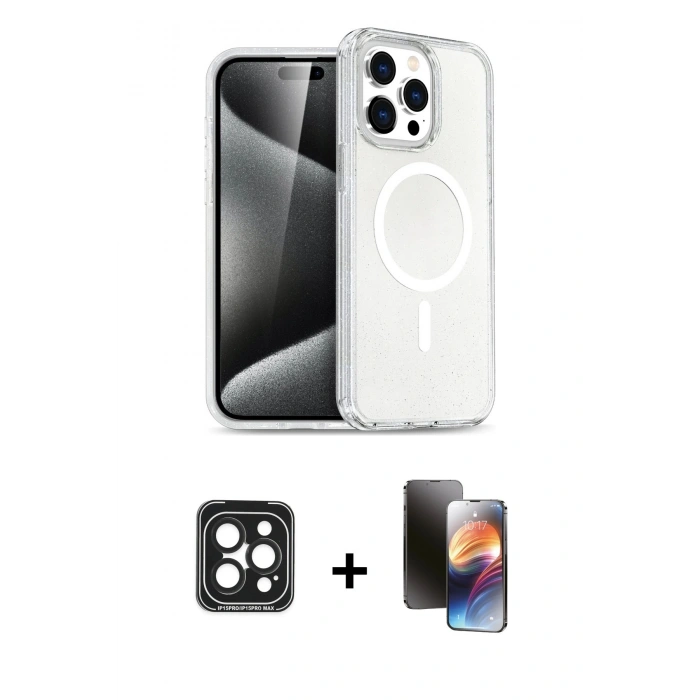 MARSİLYAN™- iPhone 15 Pro Max Kılıf Nova Asil Prime - Siyah 3D Antistatik Mat Seramik Nano Ekran Koruyucu + PVD Metal Kamera Lens - SH