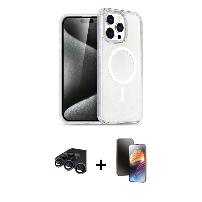 MARSİLYAN™- iPhone 15 Pro Max Kılıf Nova Asil Prime - Siyah 3D Antistatik Mat Seramik Nano Ekran Koruyucu + Raze Metal Kamera Lens - LT