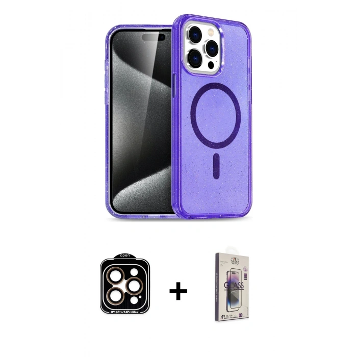 MARSİLYAN™- iPhone 15 Pro Max Kılıf Nova Asil Prime - Siyah Bilvis 3D Cam Ekran Koruyucu + PVD Metal Kamera Lens - TU