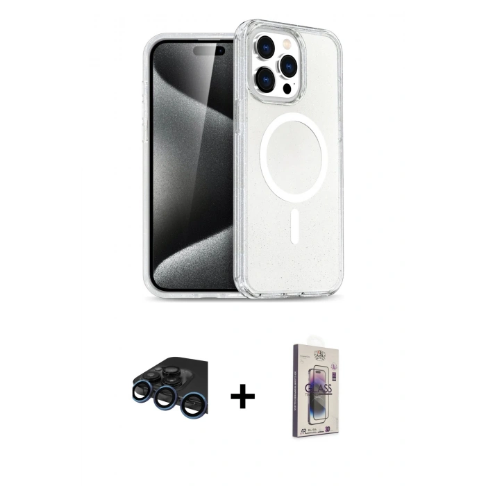 MARSİLYAN™- iPhone 15 Pro Max Kılıf Nova Asil Prime - Siyah Bilvis 3D Cam Ekran Koruyucu + Raze Metal Kamera Lens - LT