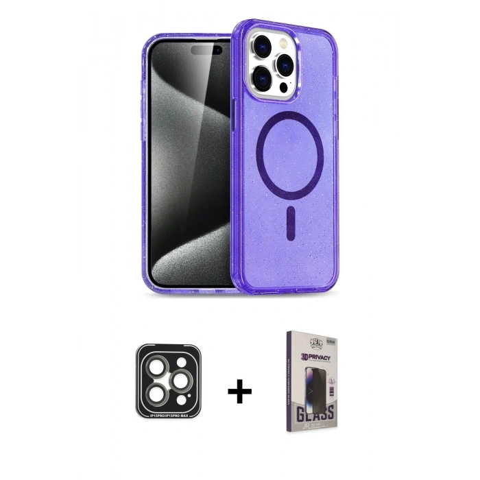 MARSİLYAN™- iPhone 15 Pro Max Kılıf Nova Asil Prime - Siyah Bilvis Hayalet Cam Ekran Koruyucu + PVD Metal Kamera Lens - GI