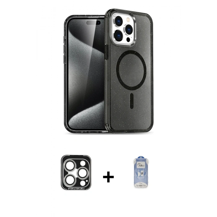 MARSİLYAN™- iPhone 15 Pro Max Kılıf Nova Asil Prime - Siyah Joko Magic 5D Cam + PVD Metal Kamera Lens - GS