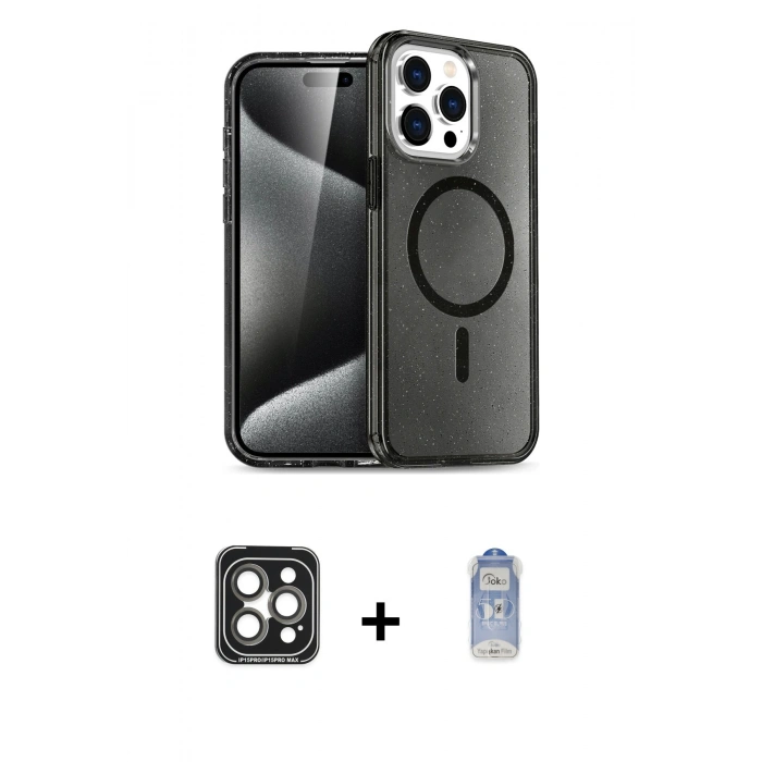 MARSİLYAN™- iPhone 15 Pro Max Kılıf Nova Asil Prime - Siyah Joko Magic 5D Cam + PVD Metal Kamera Lens - GI