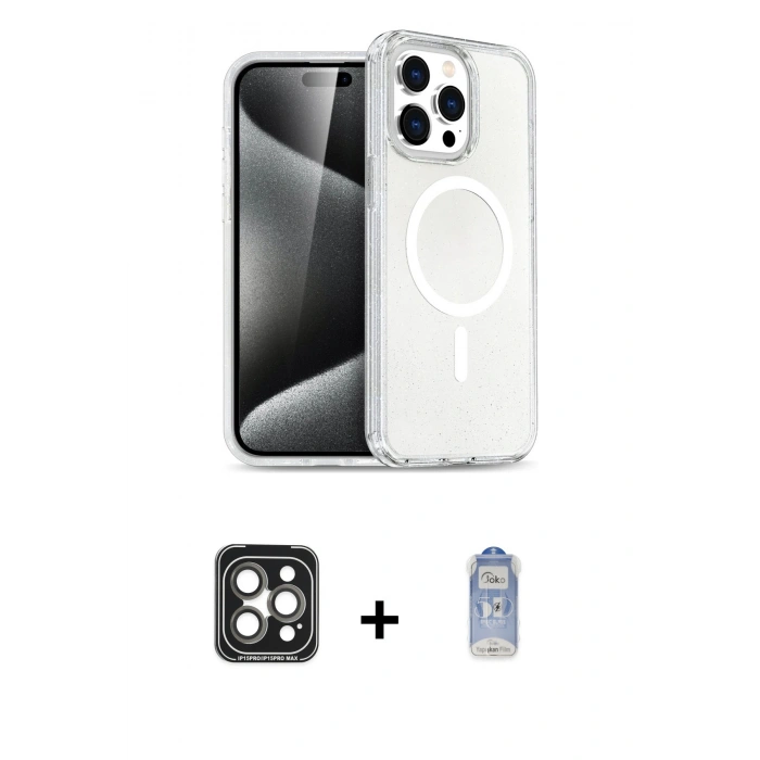 MARSİLYAN™- iPhone 15 Pro Max Kılıf Nova Asil Prime - Siyah Joko Magic 5D Cam + PVD Metal Kamera Lens - GI