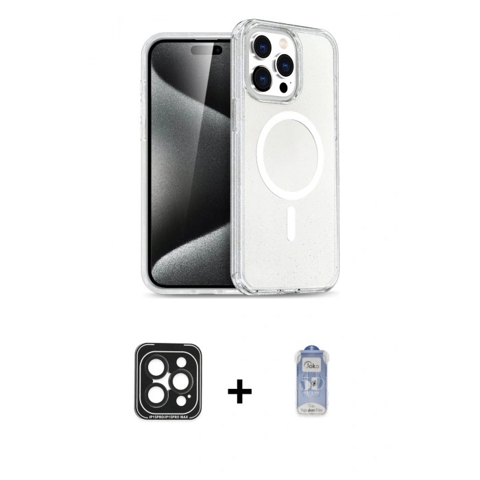 MARSİLYAN™- iPhone 15 Pro Max Kılıf Nova Asil Prime - Siyah Joko Magic 5D Cam + PVD Metal Kamera Lens - SH
