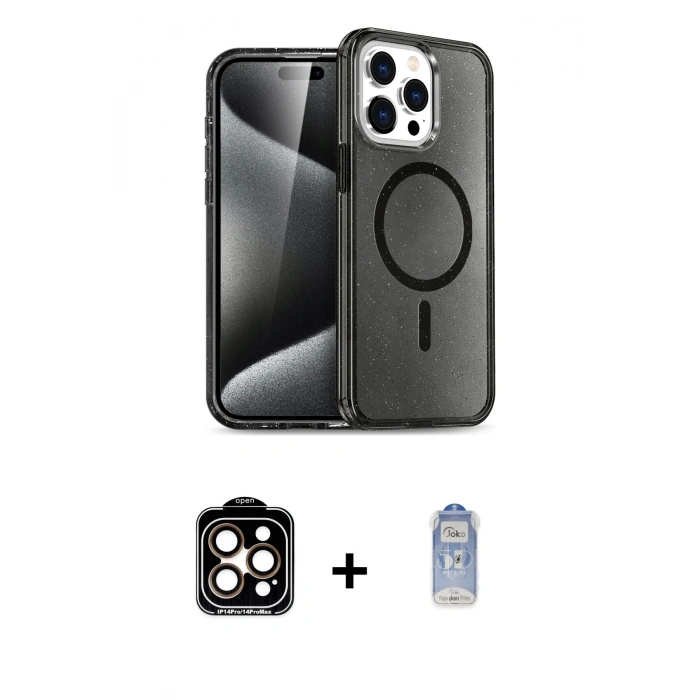 MARSİLYAN™- iPhone 15 Pro Max Kılıf Nova Asil Prime - Siyah Joko Magic 5D Cam + PVD Metal Kamera Lens - TU