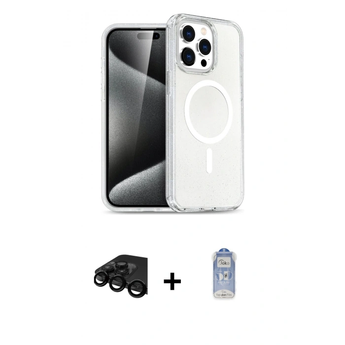 MARSİLYAN™- iPhone 15 Pro Max Kılıf Nova Asil Prime - Siyah Joko Magic 5D Cam + Raze Metal Kamera Lens - SH