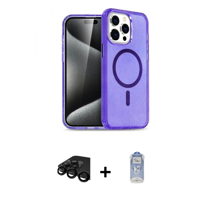 MARSİLYAN™- iPhone 15 Pro Max Kılıf Nova Asil Prime - Siyah Joko Magic 5D Cam + Raze Metal Kamera Lens - SH