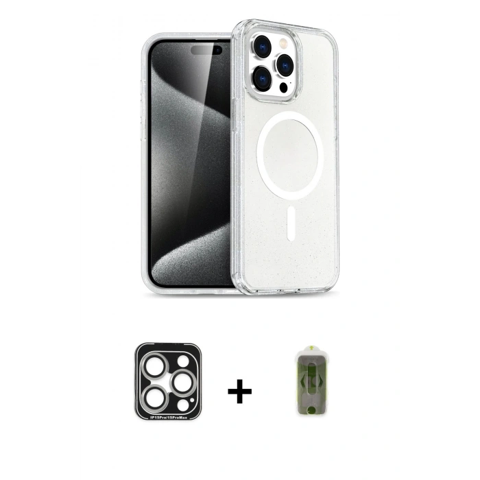 MARSİLYAN™- iPhone 15 Pro Max Kılıf Nova Asil Prime - Siyah Joko Magic 5D Hayalet Cam + PVD Metal Kamera Lens - GS