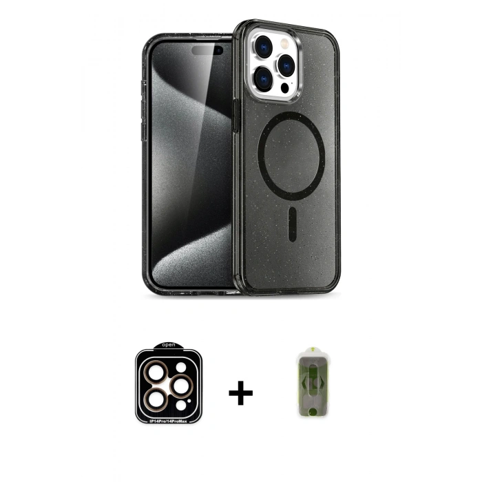 MARSİLYAN™- iPhone 15 Pro Max Kılıf Nova Asil Prime - Siyah Joko Magic 5D Hayalet Cam + PVD Metal Kamera Lens - TU