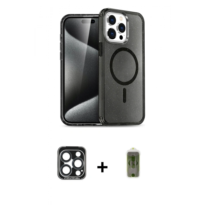 MARSİLYAN™- iPhone 15 Pro Max Kılıf Nova Asil Prime - Siyah Joko Magic 5D Hayalet Cam + PVD Metal Kamera Lens - LT