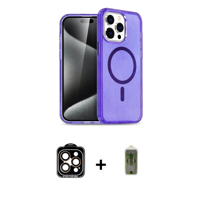 MARSİLYAN™- iPhone 15 Pro Max Kılıf Nova Asil Prime - Siyah Joko Magic 5D Hayalet Cam + PVD Metal Kamera Lens - TU