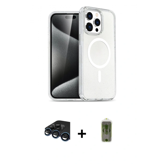 MARSİLYAN™- iPhone 15 Pro Max Kılıf Nova Asil Prime - Siyah Joko Magic 5D Hayalet Cam + Raze Metal Kamera Lens - LT