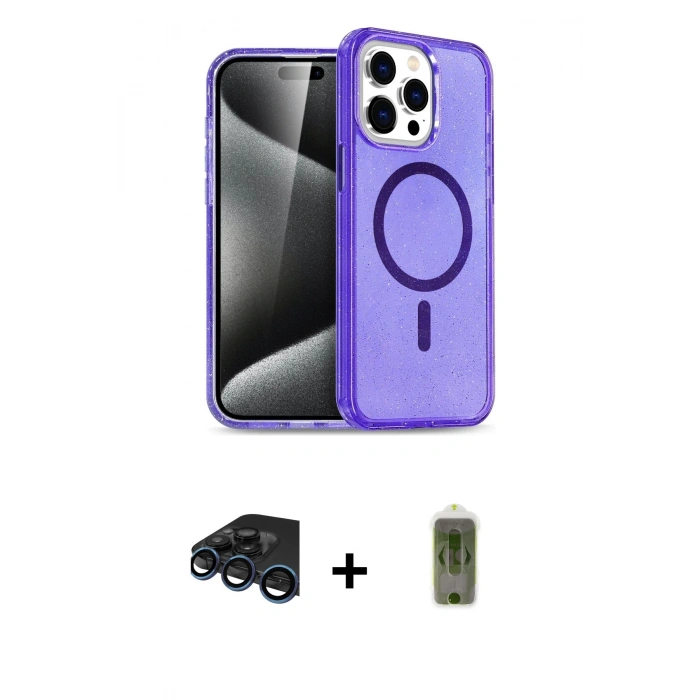 MARSİLYAN™- iPhone 15 Pro Max Kılıf Nova Asil Prime - Siyah Joko Magic 5D Hayalet Cam + Raze Metal Kamera Lens - LT