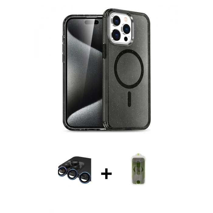 MARSİLYAN™- iPhone 15 Pro Max Kılıf Nova Asil Prime - Siyah Joko Magic 5D Hayalet Cam + Raze Metal Kamera Lens - LT