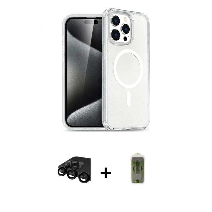 MARSİLYAN™- iPhone 15 Pro Max Kılıf Nova Asil Prime - Siyah Joko Magic 5D Hayalet Cam + Raze Metal Kamera Lens - SH