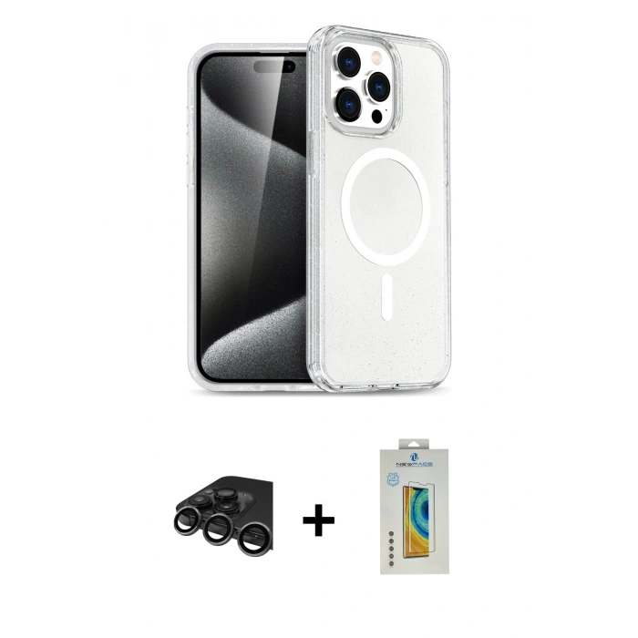 MARSİLYAN™- iPhone 15 Pro Max Kılıf Nova Asil Prime - Siyah Polymer Nano Ekran Koruyucu + Raze Metal Kamera Lens - TMGI