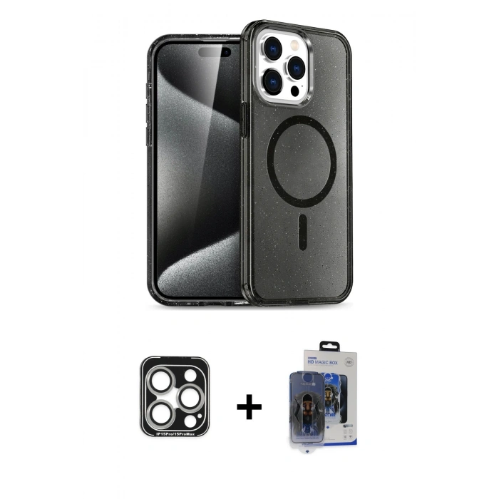 MARSİLYAN™- iPhone 15 Pro Max Kılıf Nova Asil Prime - Siyah Vanessa Magic Cam + PVD Metal Kamera Lens - GS