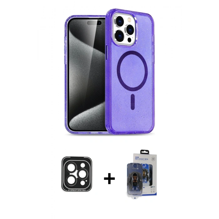 MARSİLYAN™- iPhone 15 Pro Max Kılıf Nova Asil Prime - Siyah Vanessa Magic Cam + PVD Metal Kamera Lens - SH