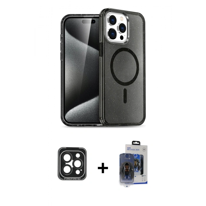 MARSİLYAN™- iPhone 15 Pro Max Kılıf Nova Asil Prime - Siyah Vanessa Magic Cam + PVD Metal Kamera Lens - SH