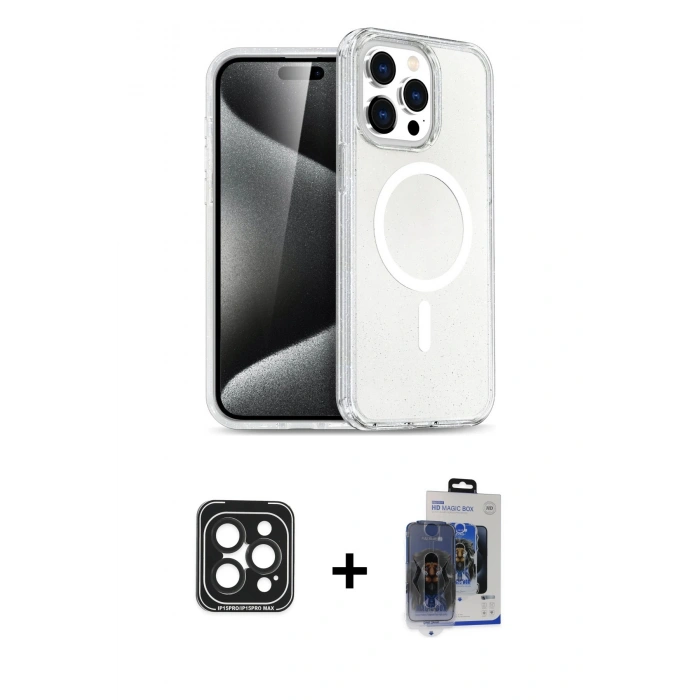 MARSİLYAN™- iPhone 15 Pro Max Kılıf Nova Asil Prime - Siyah Vanessa Magic Cam + PVD Metal Kamera Lens - SH