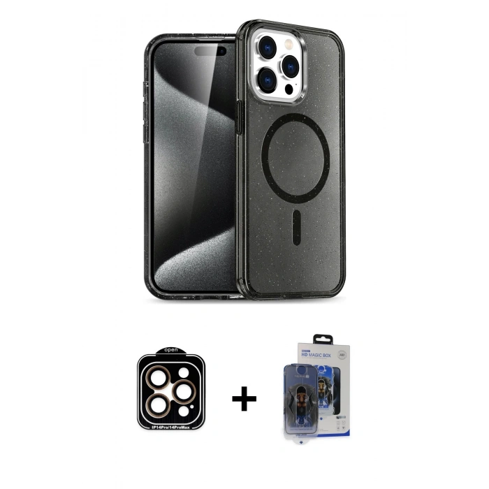 MARSİLYAN™- iPhone 15 Pro Max Kılıf Nova Asil Prime - Siyah Vanessa Magic Cam + PVD Metal Kamera Lens - TU