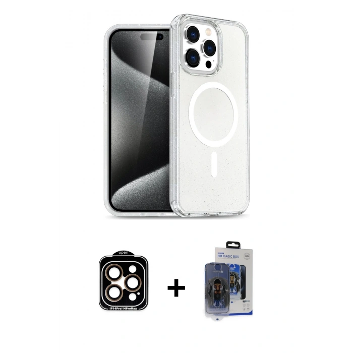 MARSİLYAN™- iPhone 15 Pro Max Kılıf Nova Asil Prime - Siyah Vanessa Magic Cam + PVD Metal Kamera Lens - TU