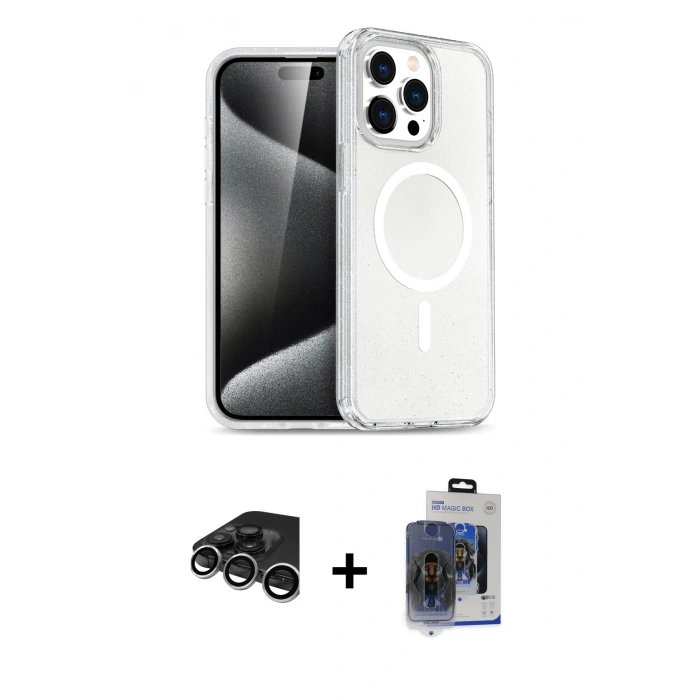 MARSİLYAN™- iPhone 15 Pro Max Kılıf Nova Asil Prime - Siyah Vanessa Magic Cam + Raze Metal Kamera Lens - GS
