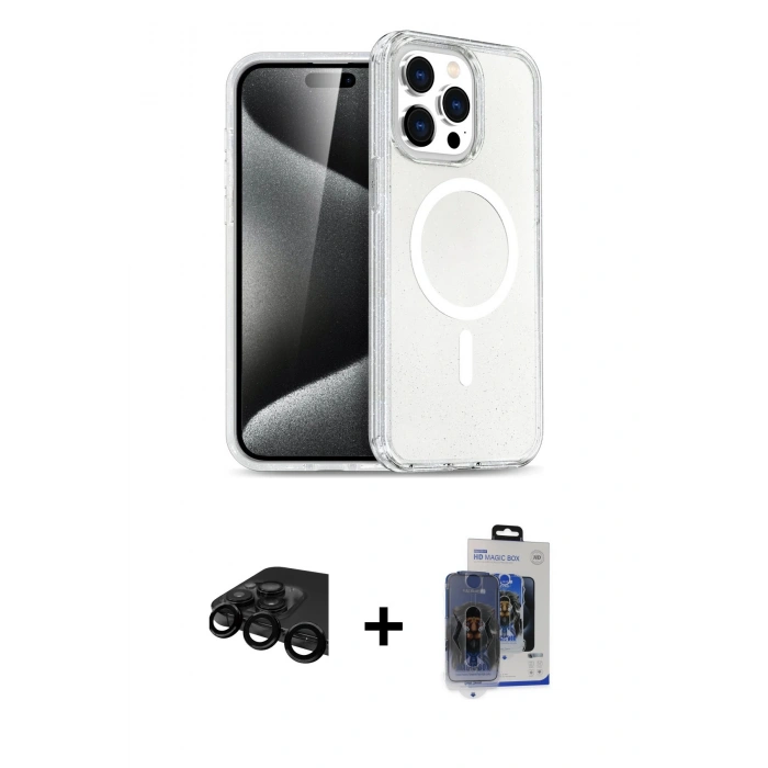 MARSİLYAN™- iPhone 15 Pro Max Kılıf Nova Asil Prime - Siyah Vanessa Magic Cam + Raze Metal Kamera Lens - SH