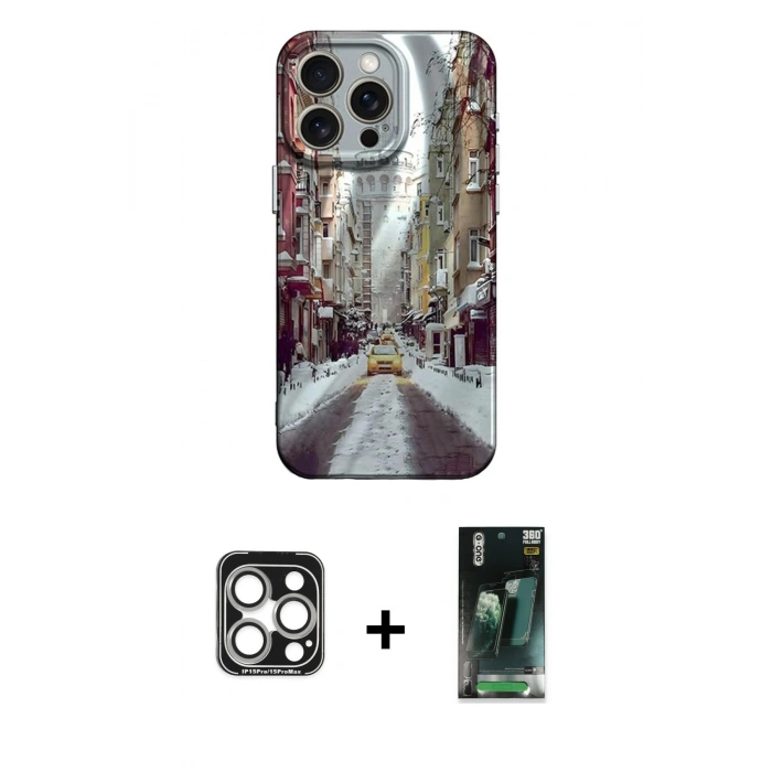 MARSİLYAN™- iPhone 15 Pro Max Kılıf Nova Doku Prime - Şeffaf 360 Full Body Arka Koruyucu + Gümüş PVD Metal Kamera Lens