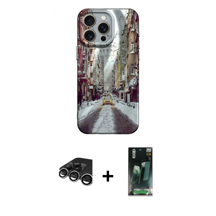 MARSİLYAN™- iPhone 15 Pro Max Kılıf Nova Doku Prime - Şeffaf 360 Full Body Arka Koruyucu + Raze Metal Kamera Lens - GS