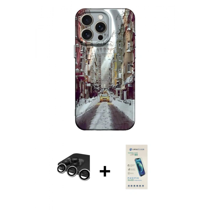 MARSİLYAN™- iPhone 15 Pro Max Kılıf Nova Doku Prime - Şeffaf Pasifik Cam Ekran Koruyucu + Raze Metal Kamera Lens - GS