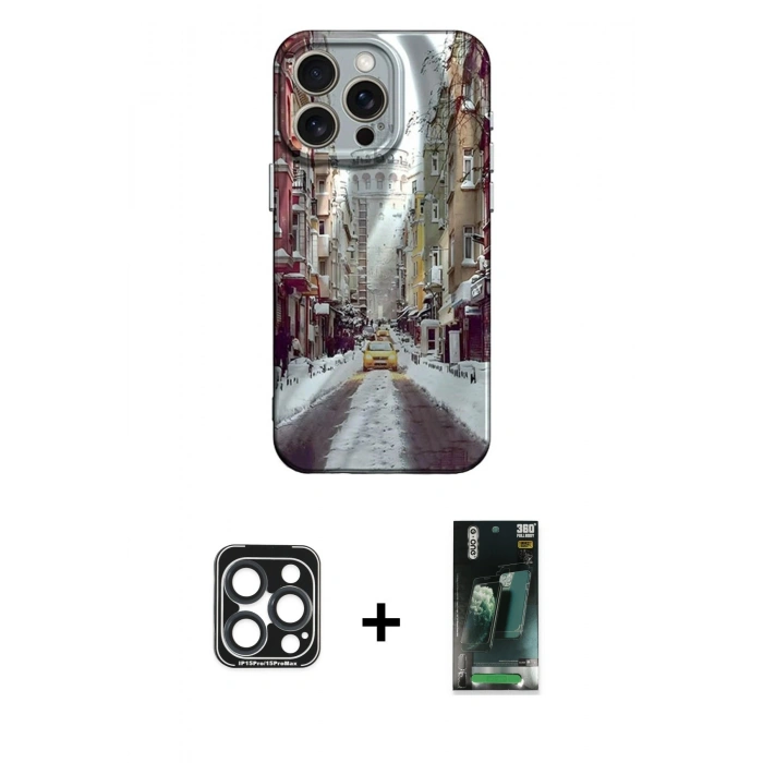 MARSİLYAN™- iPhone 15 Pro Max Kılıf Nova Doku Prime - Siyah 360 Mat Full Body Arka Koruyucu + PVD Metal Kamera Lens - LT