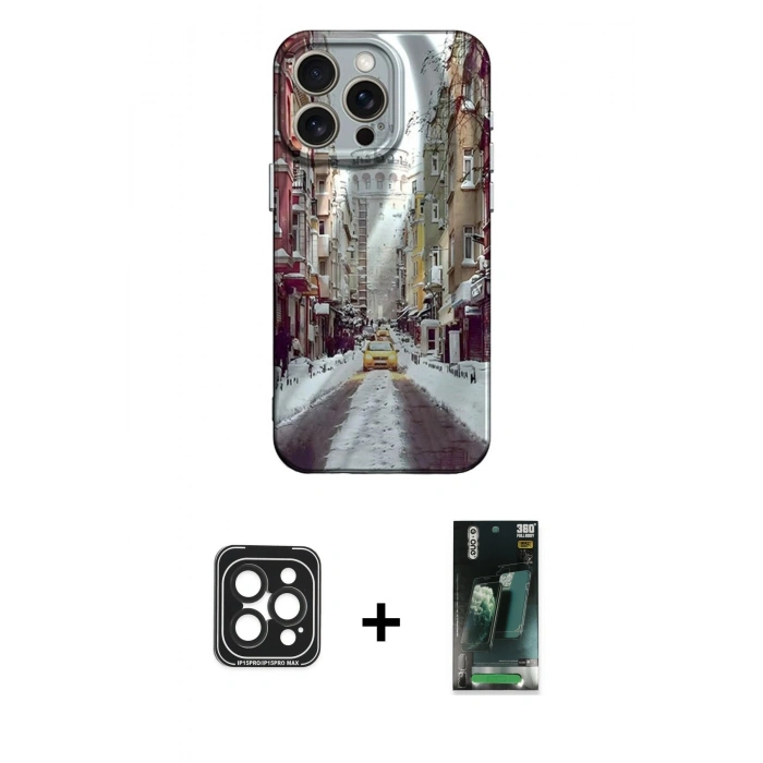 MARSİLYAN™- iPhone 15 Pro Max Kılıf Nova Doku Prime - Siyah 360 Mat Full Body Arka Koruyucu + PVD Metal Kamera Lens - SH