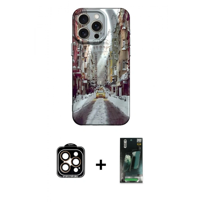 MARSİLYAN™- iPhone 15 Pro Max Kılıf Nova Doku Prime - Siyah 360 Mat Full Body Arka Koruyucu + PVD Metal Kamera Lens - TU