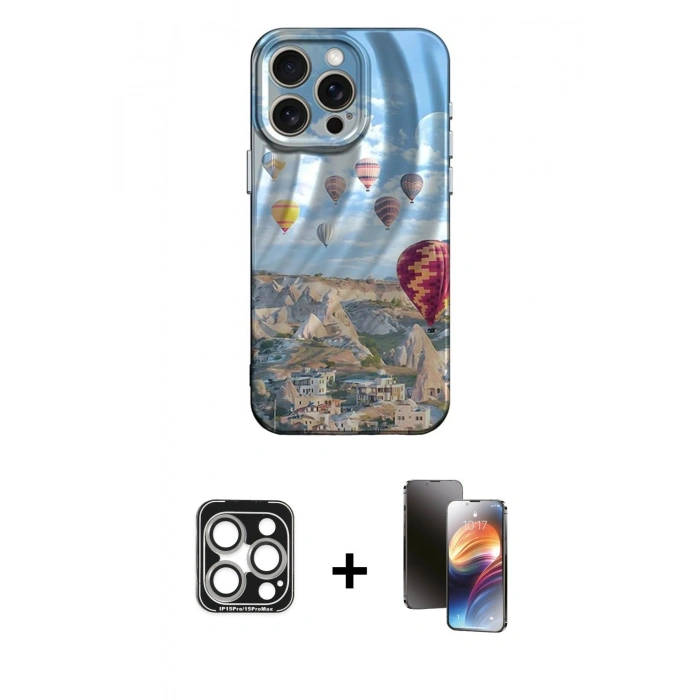 MARSİLYAN™- iPhone 15 Pro Max Kılıf Nova Doku Prime - Siyah 3D Antistatik Mat Seramik Nano Ekran Koruyucu + Gümüş PVD Metal Kamera Lens