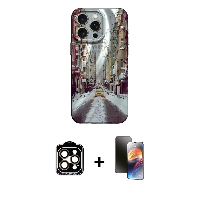 MARSİLYAN™- iPhone 15 Pro Max Kılıf Nova Doku Prime - Siyah 3D Antistatik Mat Seramik Nano Ekran Koruyucu + PVD Metal Kamera Lens - TU