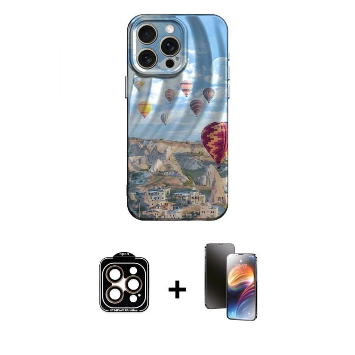 MARSİLYAN™- iPhone 15 Pro Max Kılıf Nova Doku Prime - Siyah 3D Antistatik Mat Seramik Nano Ekran Koruyucu + PVD Metal Kamera Lens - TU