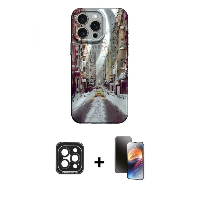 MARSİLYAN™- iPhone 15 Pro Max Kılıf Nova Doku Prime - Siyah 3D Antistatik Mat Seramik Nano Ekran Koruyucu + Siyah PVD Metal Kamera Lens