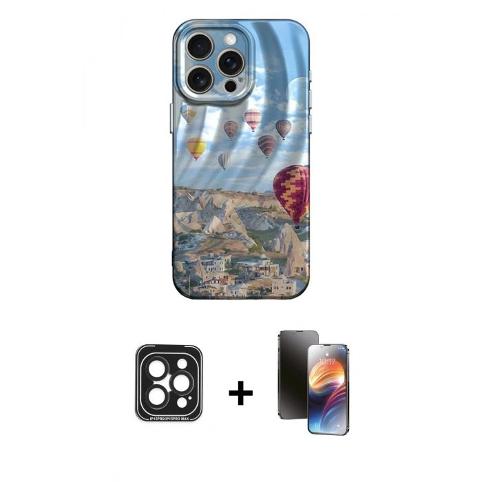 MARSİLYAN™- iPhone 15 Pro Max Kılıf Nova Doku Prime - Siyah 3D Antistatik Mat Seramik Nano Ekran Koruyucu + Siyah PVD Metal Kamera Lens