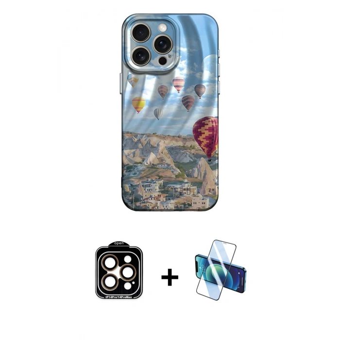 MARSİLYAN™- iPhone 15 Pro Max Kılıf Nova Doku Prime - Siyah 3D Antistatik Seramik Nano Ekran Koruyucu + PVD Metal Kamera Lens - TU