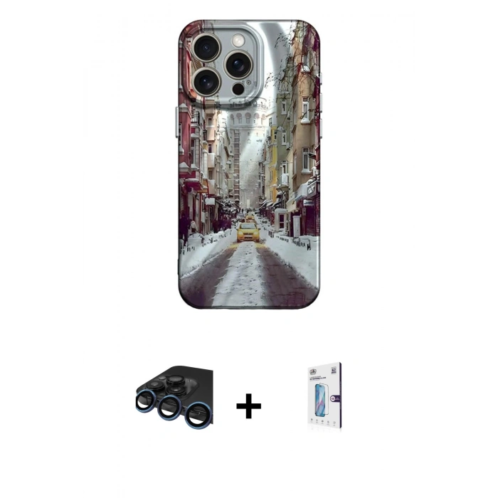 MARSİLYAN™- iPhone 15 Pro Max Kılıf Nova Doku Prime - Siyah Bilvis 0.18mm Plus Cam Ekran Koruyucu + Raze Metal Kamera Lens - LT