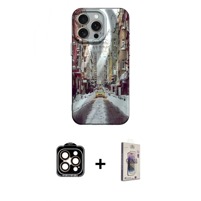 MARSİLYAN™- iPhone 15 Pro Max Kılıf Nova Doku Prime - Siyah Bilvis 3D Cam Ekran Koruyucu + PVD Metal Kamera Lens - TU