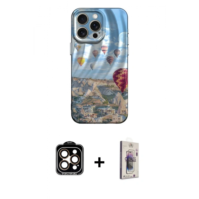 MARSİLYAN™- iPhone 15 Pro Max Kılıf Nova Doku Prime - Siyah Bilvis 3D Cam Ekran Koruyucu + PVD Metal Kamera Lens - TU