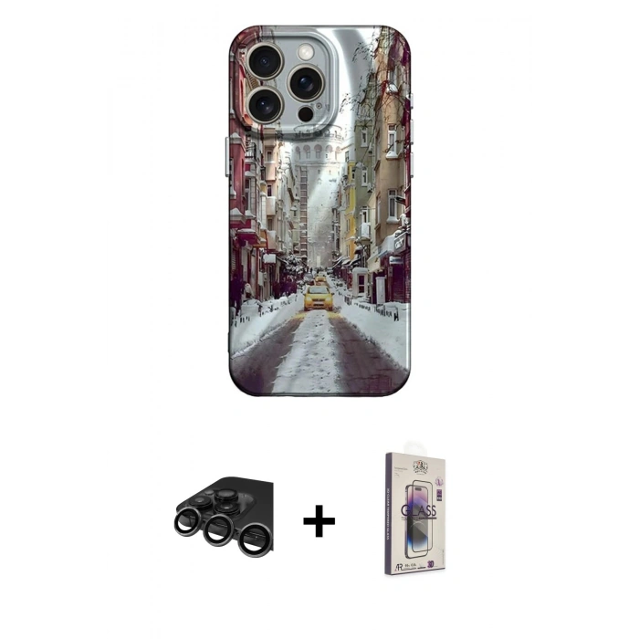 MARSİLYAN™- iPhone 15 Pro Max Kılıf Nova Doku Prime - Siyah Bilvis 3D Cam Ekran Koruyucu + Raze Metal Kamera Lens - TMGI