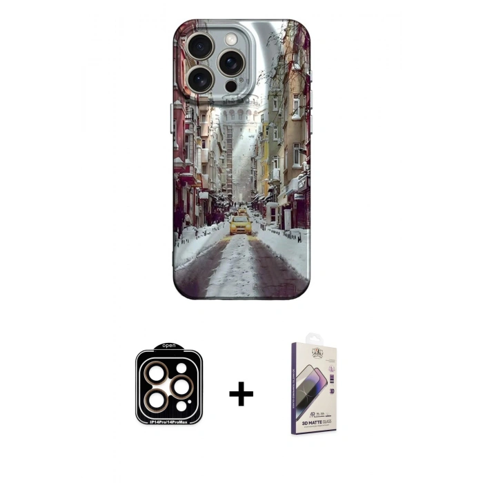 MARSİLYAN™- iPhone 15 Pro Max Kılıf Nova Doku Prime - Siyah Bilvis 3D Mat Cam Ekran Koruyucu + PVD Metal Kamera Lens - TU
