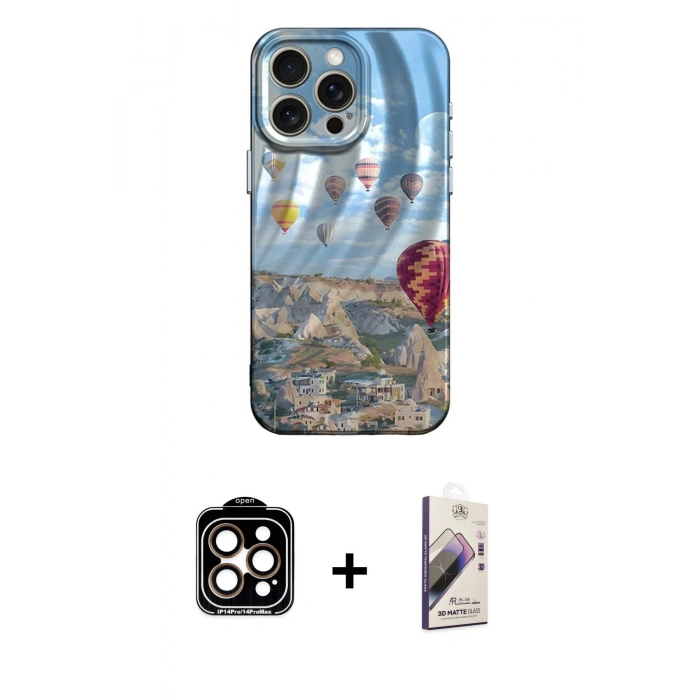 MARSİLYAN™- iPhone 15 Pro Max Kılıf Nova Doku Prime - Siyah Bilvis 3D Mat Cam Ekran Koruyucu + PVD Metal Kamera Lens - TU
